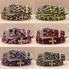 Y2K Leopard Western Belt Western Bling Crystal Rhinestone Studded Punk Hip Hop