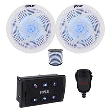 Pyle Marine Bluetooth Controller w/Mic, 2x 5.25" Blue LED White Speakers w/Wire