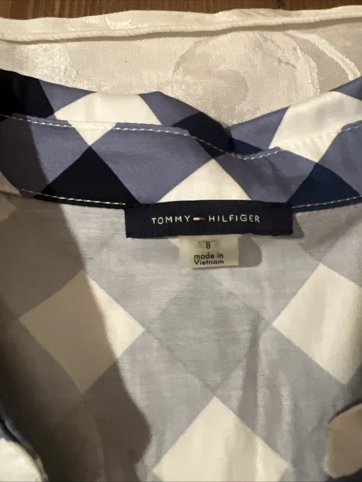 Vestido para mujer Tommy Hilfiger azul/blanco a cuadros mezcla de algodón talla S Foto 2 de 4