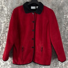 Alfred Dunner Petite Sz 12P Fleece Button Jacket Red Long Sleeve Zip Coat Pocket