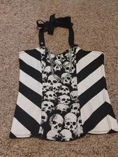Hot Topic Skull Halter Top Shirt M Medium Black White Chains Halloween Corset