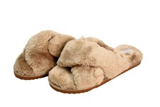 Old Navy Luxe Fashion Scamel Shoes Womens Size 9 Beige Faux Fur Slide Slippers