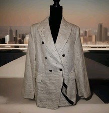 NWT Mina Self Tweed Blazer Jacket Ivory Gold Thread Double Breasted Pockets LG