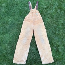 Carhartt Mens Tan Brown Duck Bib Overalls Double Knee Distressed Workwear 34x30