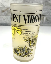 West Virginia State Frosted Travel Map Glass Drinking Tumbler Vintage Atlas