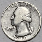 1938S Washington Silver Quarter. Good Condition. Low Mintage Semi-Key