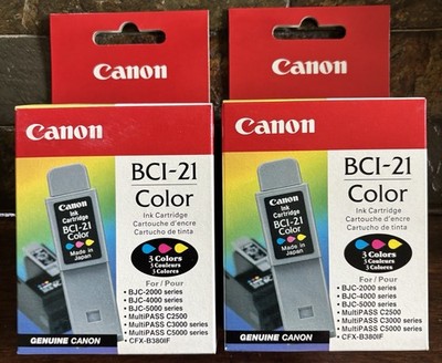 2 Lot Canon BCI-21 Tri-Color Ink Cartridge  BJC-2000 Genuine Sealed Box NOS NEW