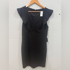 NWT Express Women’s Size M  Black V-Neck Flutter Sleeve Midi Dress