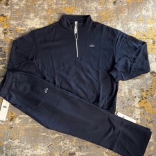 alo Navy Women's 1/4 Zip Pullover Sweatsuit Set Pants Size L/G