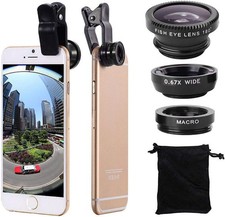 Universal Cell Phone Camera Lens Kit Wide Angle Fish Eye Macro for iPhone XR XS