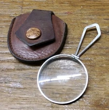 Vintage B&L Opt. Co. Folding Hand Held Magnifying Glass w/ Leather Case 