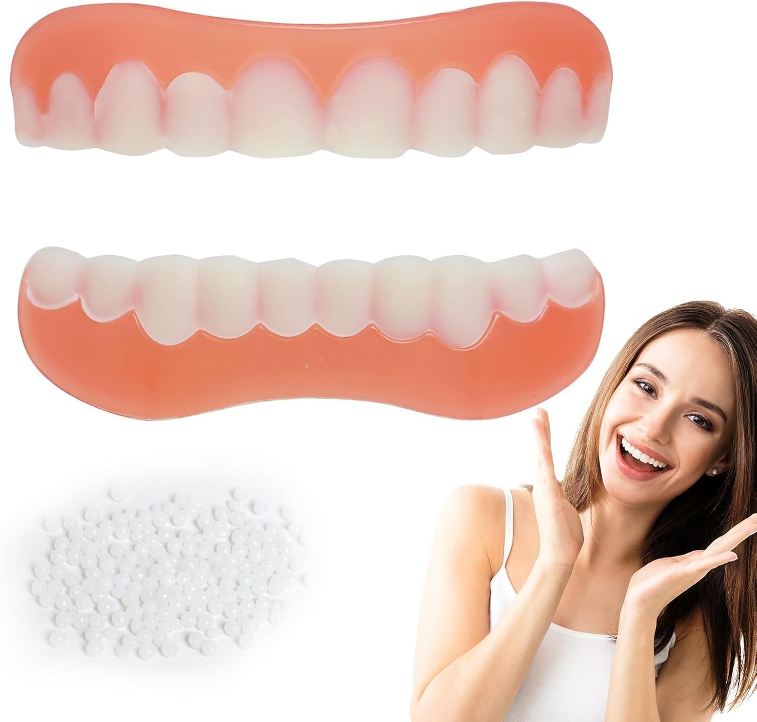 Silicone Reline Denture Set - 1 Pair Clip in Veneers False Teeth Comfortable So
