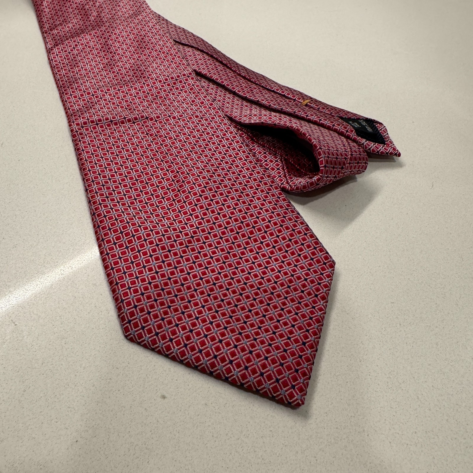 Nautica Tie Red Geometric Square 100% Silk Necktie Preppy Casual Mens Classic