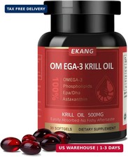 Antarctic Krill Oil 500mg - Omega-3 EPA/DHA Softgels for Heart  Brain FAST USA