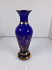 Vintage Vecchia Murano Art Glass Vase VR Mark Gold Trim Cobalt Blue