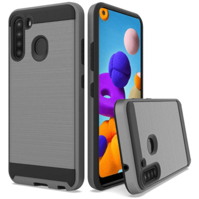 For Samsung A21 Simplistic Metallic Brushed Hybrid Case GRAY