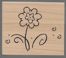 GREAT IMPRESSIONS rubber stamp SINGLE FLOWER wood mounted