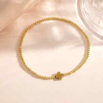 Gold color Beaded Bracelets Women Bead Stackable Stretch Elastic