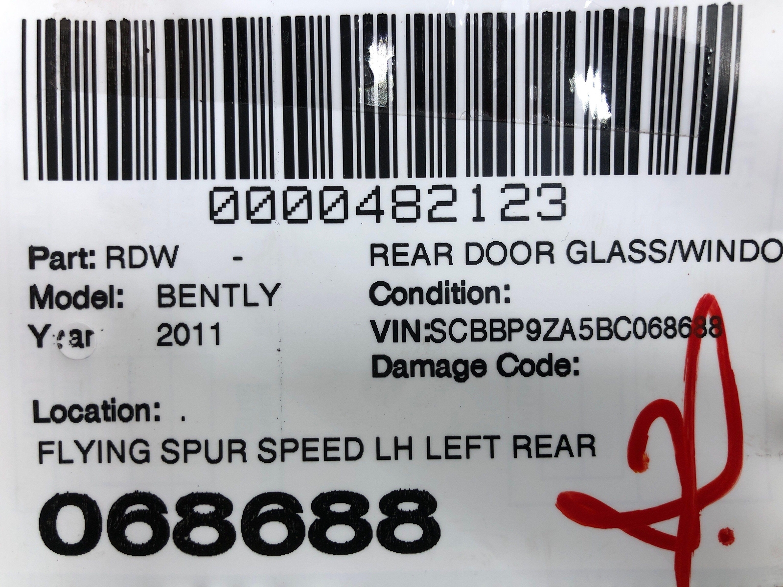 2006-2012 BENTLEY CONTINENTAL LEFT REAR DOOR GLASS WINDOW 3W5845025J *FADED TINT