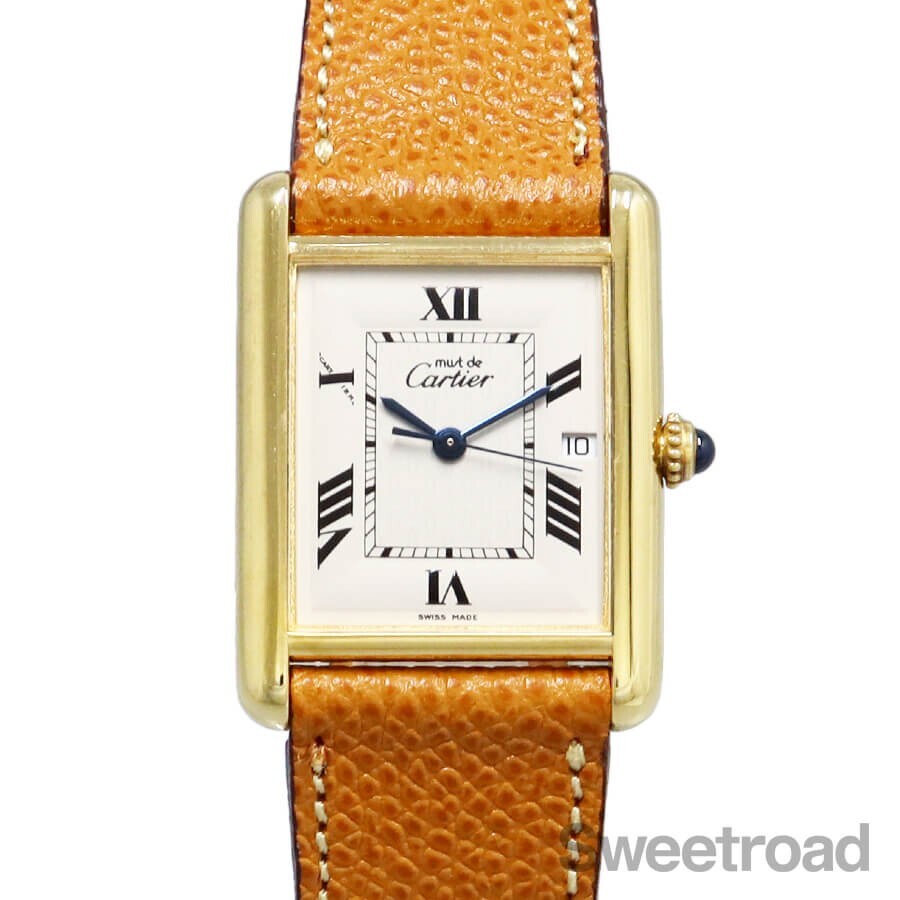 Cartier Must Tank XL size Ref.2413 Quartz Vermeil Leather 26mm