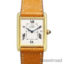 Cartier Must Tank XL size Ref.2413 Quartz Vermeil Leather 26mm 1990s Ladies watc