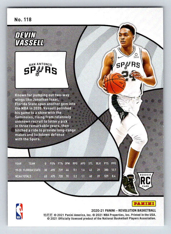 2020-21 Panini Revolution #118 Devin Vassell RC (ref 193274) - Image 2 of 2