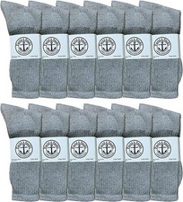 12 PK Yacht  Smith Kids Premium Cotton Crew Socks Gray Size 4-6 -Boys Crew Sock