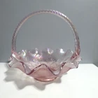 Fenton 9" Pink Iridescent Basket Holly Berries