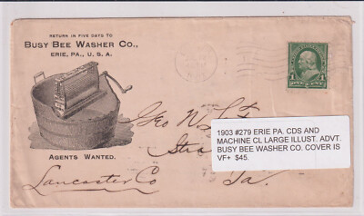 #ad Erie PA #279 1903 mach cl Illust advt BUST BEE WASHER CO b523 $19.85