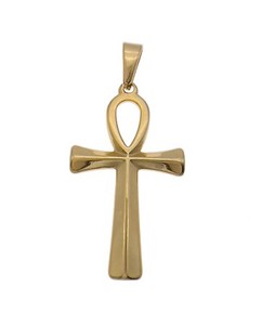 Authentic 2" Egyptian Ankh Cross Pendant Charm Gold Plated Stainless Steel G1