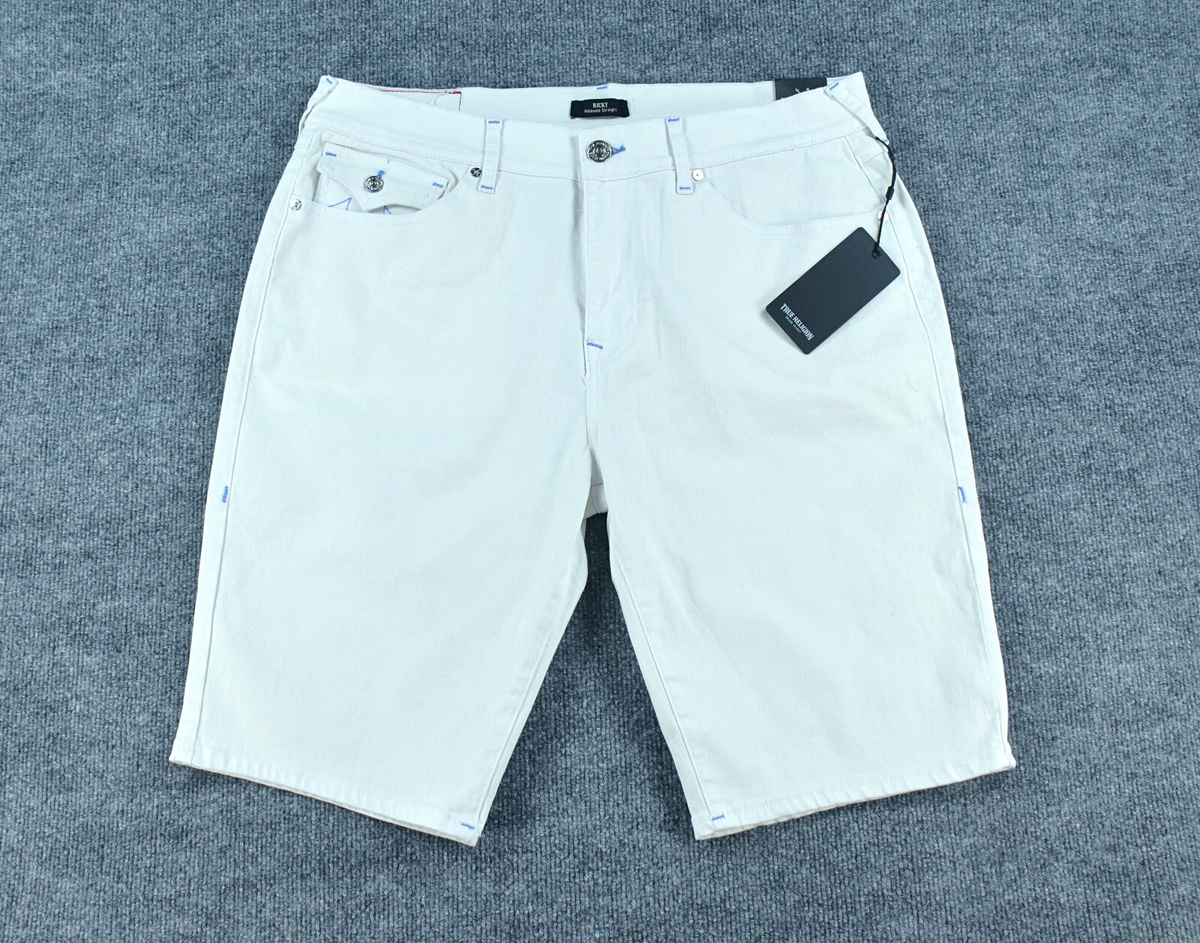 True Religion Shorts Men's 30 Ricky Flap Optic White Denim Relaxed