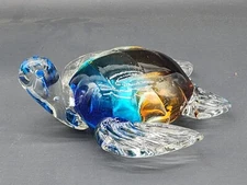 Vinci Art Glass Dynasty Gallery Hand Blown Multi Colored Turtle 7" Sea Turtle