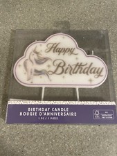 Happy Birthday Unicorn Cake Topper Candle 3 Wick Large Cloud Fairy Tale NEW