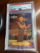 1999 Topps Pokemon #TV4 Brock Rainbow Foil Black Logo PSA 7 NM