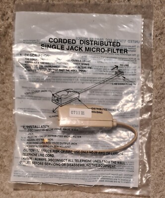 CORDED DISTRIBUTED SINGLE JACK MICRO-FILTER FOR DSL | eBay