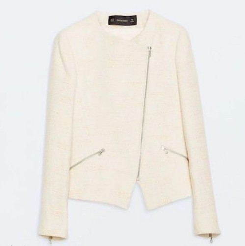 ZARA SHORT TWEED JACKET BOUCLE BIKER JACKET BLAZER WITH ZIP SIZE L LARGE NEW - Picture 2 of 9