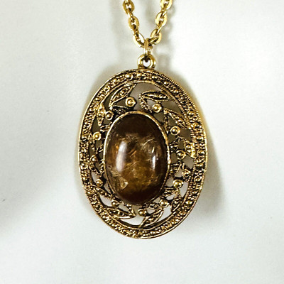 Vintage c1970 Designer SFJ Oval Pendant Necklace Hallmarked SFJ 22 Inches Long