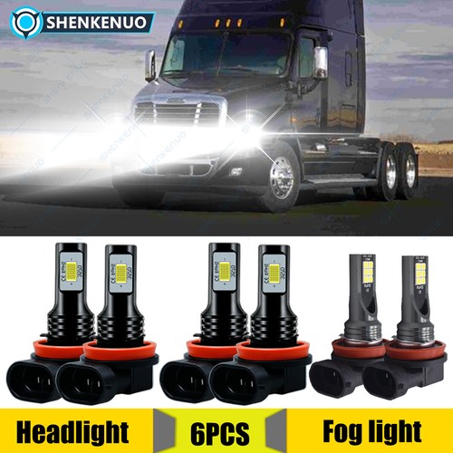 For Freightliner Cascadia Combo 6x H11 Upgrade LED Headlight Bulbs+Fog