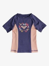 Roxy Little Girls 4 Short Sleeve Simply Navy Blue Peach UV Rash Guard Top Shirt