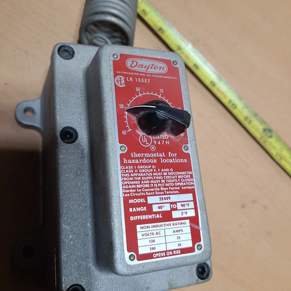 Termostato de ubicación peligrosa Dayton 2E449 40-90F 120/240 VAC Foto 2 de 4