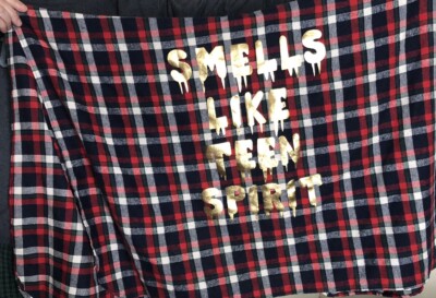 Smells Like Team Spirit Nirvana Flannel Concert Wrap Ruana gold lettering