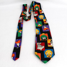 Looney Tunes Mania Men's Tie Characters Bugs Bunny Tweety Vintage 1993 100 Silk
