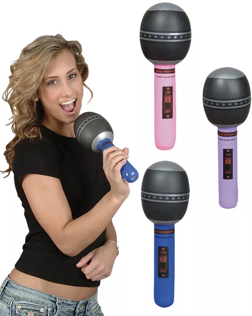 Micrófono inflable de utilería paquete de 12 colores surtidos accesorio de disfraz favores de fiesta