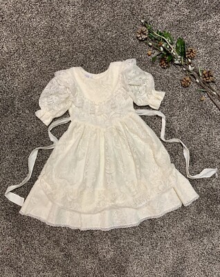 Vintage Little Miss Girls Party Wedding Fancy All Ivory Lace Dress Size 6 USA
