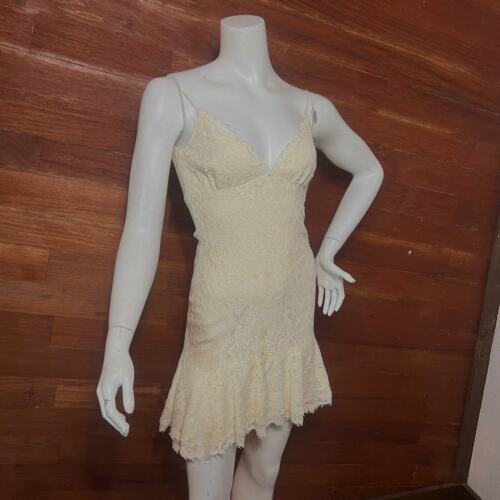 MONIQUE LHUILLIER Size 6 Lace Boho Mini Dress Ruffle Thin Strap Faeriecore