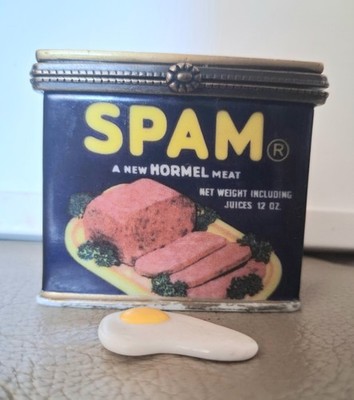 SPAM Porcelain Hinged Trinket Box With Egg Hormel PHB Vintage 