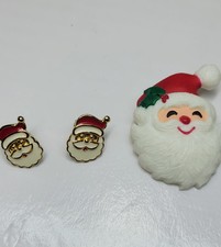 Santa Clause Brooch And Earrings Lot Avon, Hallmark 84