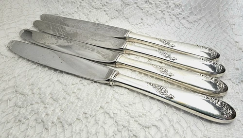 Sterling Silver Lunt Sweetheart Rose Place Luncheon Knife Set of 4 ~ 8.78"L