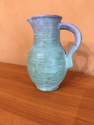 Antique Weller Ware Handmade Fleron Ceramic Turquoise Purple Pitcher Pottery 