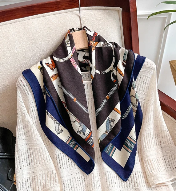 70%Cashmere 30% Silk Scarf 26'' Neckerchief sword Print Bandanna Shawl Wrap new